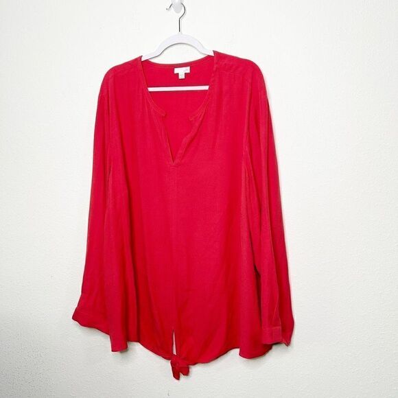 J Jill Women’s V Neck Tie Front Long Sleeve Pink Top Plus Size 4X - Picture 1 of 14